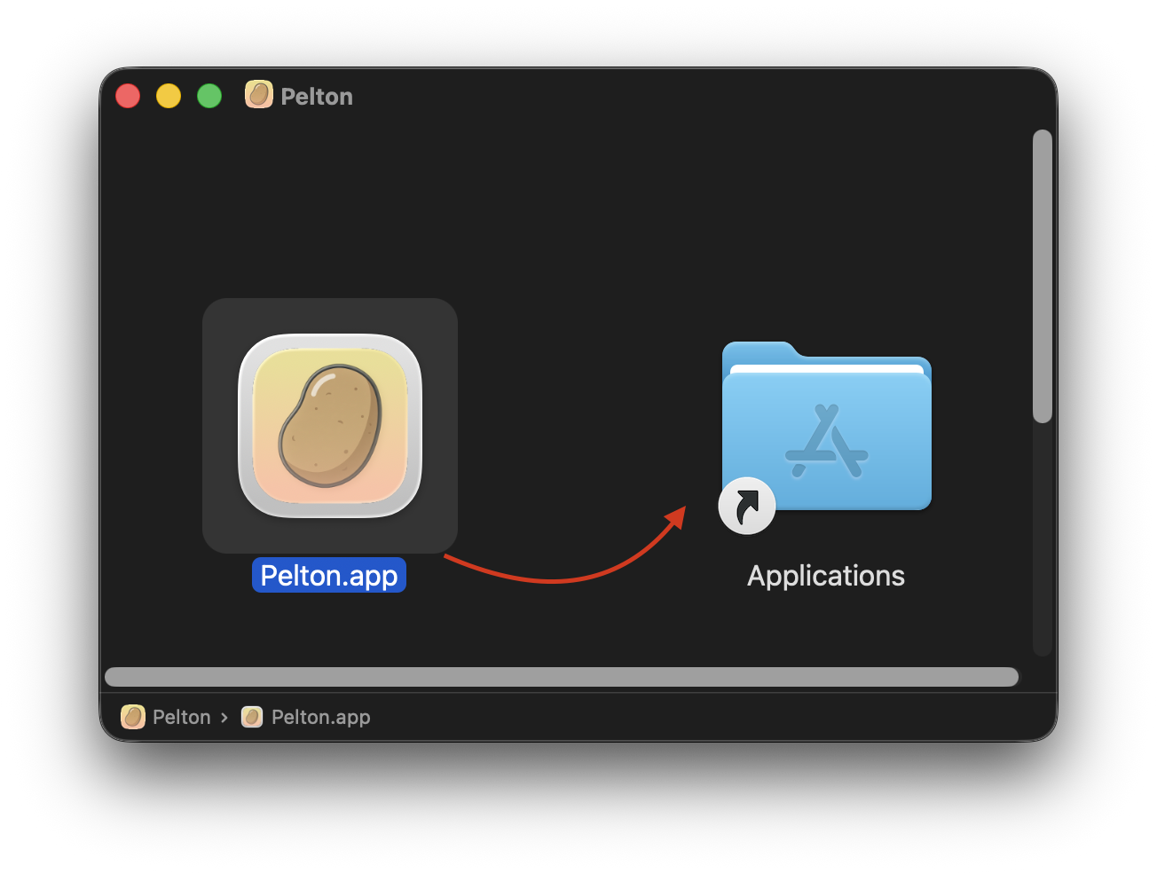 Drag Pelton.app into Applications